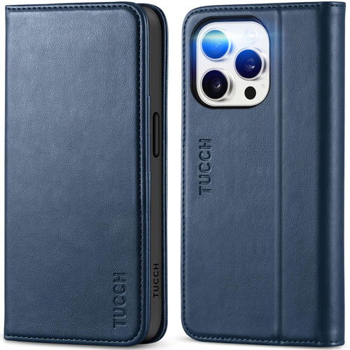 TUCCH Wallet Case for iPhone 15 Pro 6.1", PU Leather Folio with RFID Blocking [3 Card Slot], Kickstand Book Design [Shockproof TPU Interior Case] Compatible with iPhone 15 Pro 5G 2023, Dark Blue - 7DAY'S