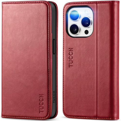 TUCCH Wallet Case for iPhone 15 Pro 6.1", PU Leather Folio with RFID Blocking [3 Card Slot], Kickstand Book Design [Shockproof TPU Interior Case] Compatible with iPhone 15 Pro 5G 2023, Dark Blue