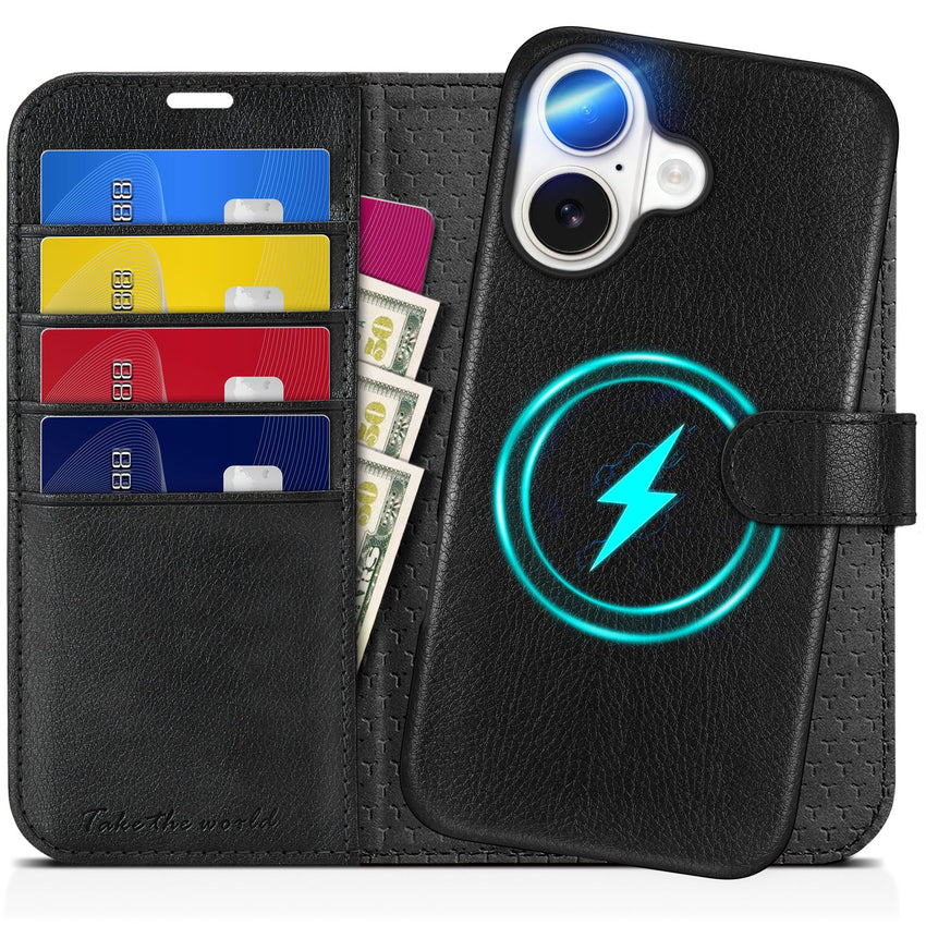 TUCCH Wallet Case for iPhone 16 Pro, [Removable] 2 in 1 [Wireless Charging] RFID Blocking [4 Card Holders] PU Leather Cover, Magnetic Detachable Folding Stand Folio Case for iPhone 16 Pro, Light Brown - 7DAY'S