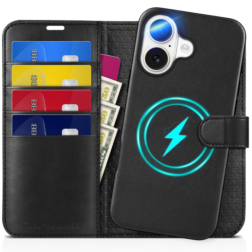 TUCCH Wallet Case for iPhone 16 Pro, [Removable] 2 in 1 [Wireless Charging] RFID Blocking [4 Card Holders] PU Leather Cover, Magnetic Detachable Folding Stand Folio Case for iPhone 16 Pro, Light Brown - 7DAY'S