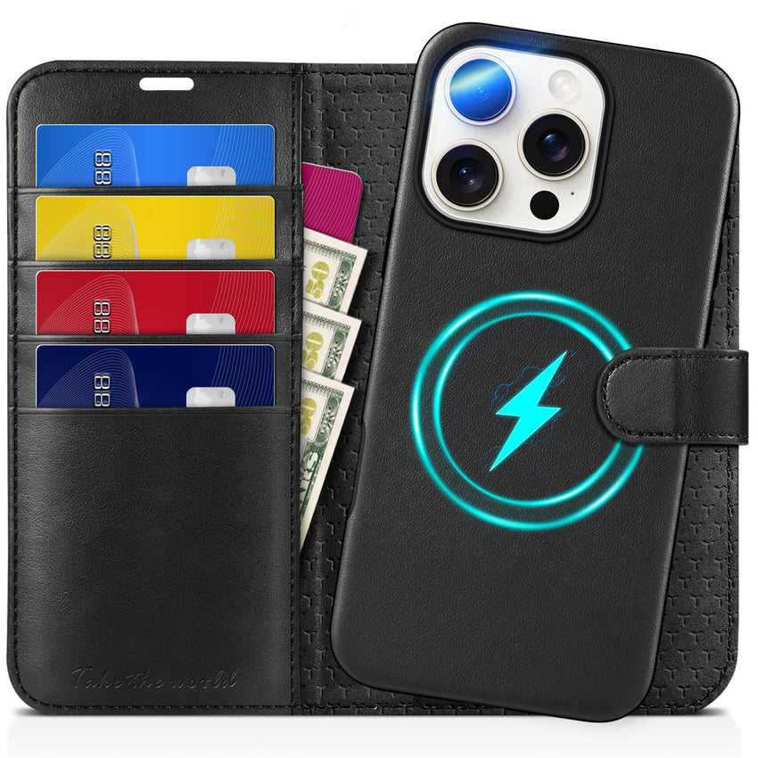 TUCCH Wallet Case for iPhone 16 Pro, [Removable] 2 in 1 [Wireless Charging] RFID Blocking [4 Card Holders] PU Leather Cover, Magnetic Detachable Folding Stand Folio Case for iPhone 16 Pro, Light Brown - 7DAY'S