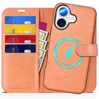 TUCCH Wallet Case for iPhone 16 Pro, [Removable] 2 in 1 [Wireless Charging] RFID Blocking [4 Card Holders] PU Leather Cover, Magnetic Detachable Folding Stand Folio Case for iPhone 16 Pro, Light Brown - 7DAY'S