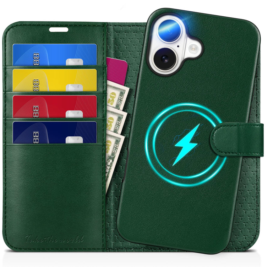 TUCCH Wallet Case for iPhone 16 Pro, [Removable] 2 in 1 [Wireless Charging] RFID Blocking [4 Card Holders] PU Leather Cover, Magnetic Detachable Folding Stand Folio Case for iPhone 16 Pro, Light Brown - 7DAY'S