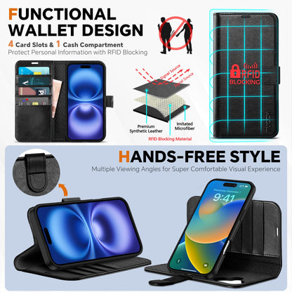 TUCCH Wallet Case for iPhone 16 Pro, [Removable] 2 in 1 [Wireless Charging] RFID Blocking [4 Card Holders] PU Leather Cover, Magnetic Detachable Folding Stand Folio Case for iPhone 16 Pro, Light Brown - 7DAY'S