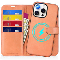 TUCCH Wallet Case for iPhone 16 Pro, [Removable] 2 in 1 [Wireless Charging] RFID Blocking [4 Card Holders] PU Leather Cover, Magnetic Detachable Folding Stand Folio Case for iPhone 16 Pro, Light Brown - 7DAY'S