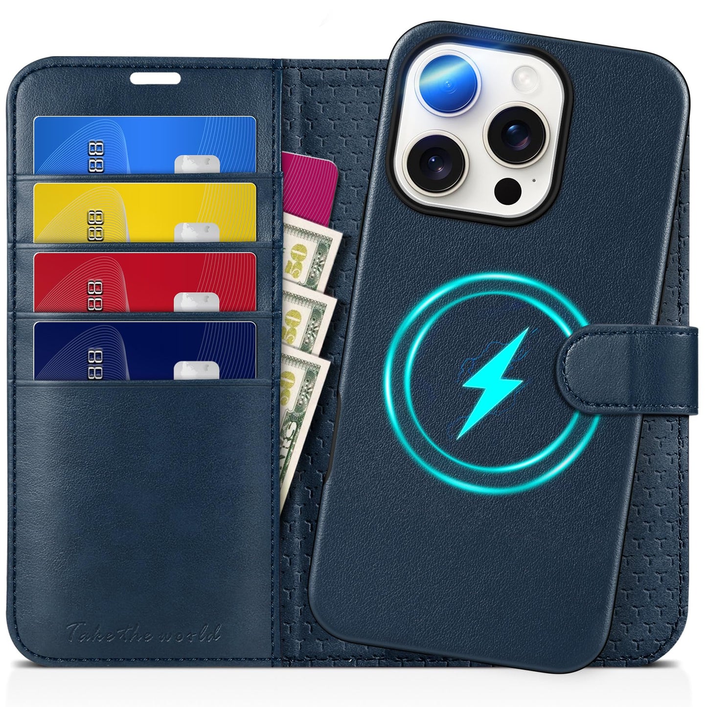 TUCCH Wallet Case for iPhone 16 Pro, [Removable] 2 in 1 [Wireless Charging] RFID Blocking [4 Card Holders] PU Leather Cover, Magnetic Detachable Folding Stand Folio Case for iPhone 16 Pro, Light Brown - 7DAY'S
