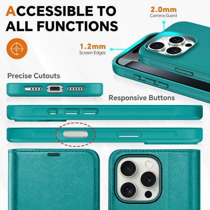 TUCCH Wallet Case for iPhone 16 Pro, [Removable] 2 in 1 [Wireless Charging] RFID Blocking [4 Card Holders] PU Leather Cover, Magnetic Detachable Folding Stand Folio Case for iPhone 16 Pro, Light Brown - 7DAY'S