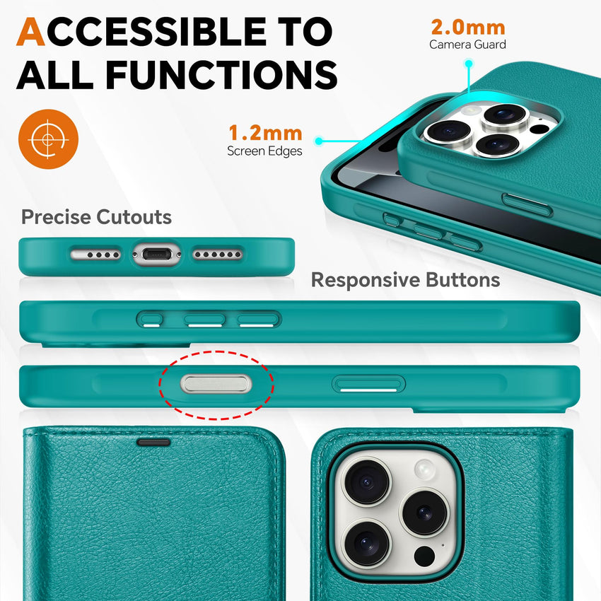 TUCCH Wallet Case for iPhone 16 Pro, [Removable] 2 in 1 [Wireless Charging] RFID Blocking [4 Card Holders] PU Leather Cover, Magnetic Detachable Folding Stand Folio Case for iPhone 16 Pro, Light Brown - 7DAY'S