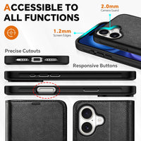 TUCCH Wallet Case for iPhone 16 Pro, [Removable] 2 in 1 [Wireless Charging] RFID Blocking [4 Card Holders] PU Leather Cover, Magnetic Detachable Folding Stand Folio Case for iPhone 16 Pro, Light Brown - 7DAY'S