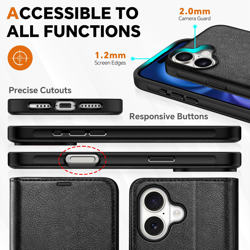 TUCCH Wallet Case for iPhone 16 Pro, [Removable] 2 in 1 [Wireless Charging] RFID Blocking [4 Card Holders] PU Leather Cover, Magnetic Detachable Folding Stand Folio Case for iPhone 16 Pro, Light Brown - 7DAY'S