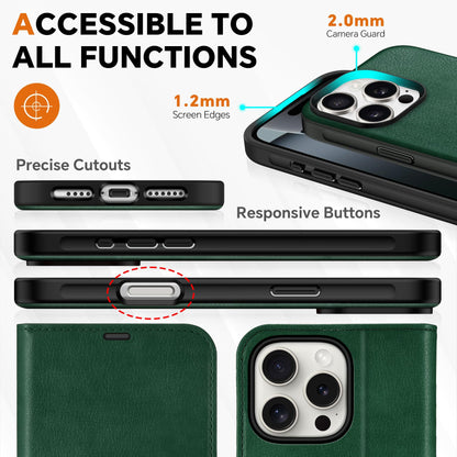 TUCCH Wallet Case for iPhone 16 Pro, [Removable] 2 in 1 [Wireless Charging] RFID Blocking [4 Card Holders] PU Leather Cover, Magnetic Detachable Folding Stand Folio Case for iPhone 16 Pro, Light Brown - 7DAY'S