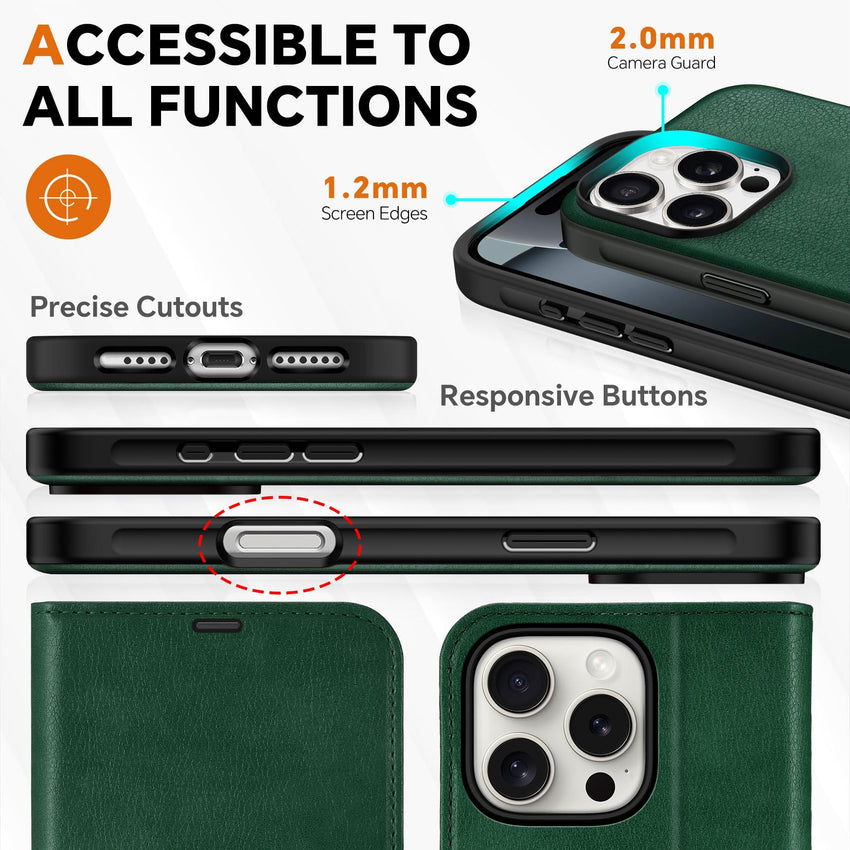 TUCCH Wallet Case for iPhone 16 Pro, [Removable] 2 in 1 [Wireless Charging] RFID Blocking [4 Card Holders] PU Leather Cover, Magnetic Detachable Folding Stand Folio Case for iPhone 16 Pro, Light Brown - 7DAY'S