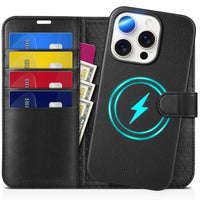 TUCCH Wallet Case for iPhone 16 Pro, [Removable] 2 in 1 [Wireless Charging] RFID Blocking [4 Card Holders] PU Leather Cover, Magnetic Detachable Folding Stand Folio Case for iPhone 16 Pro, Light Brown - 7DAY'S