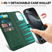 TUCCH Wallet Case for iPhone 16 Pro, [Removable] 2 in 1 [Wireless Charging] RFID Blocking [4 Card Holders] PU Leather Cover, Magnetic Detachable Folding Stand Folio Case for iPhone 16 Pro, Light Brown - 7DAY'S