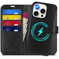 TUCCH Wallet Case for iPhone 16 Pro, [Removable] 2 in 1 [Wireless Charging] RFID Blocking [4 Card Holders] PU Leather Cover, Magnetic Detachable Folding Stand Folio Case for iPhone 16 Pro, Light Brown - 7DAY'S