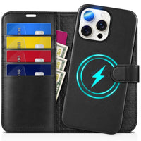 TUCCH Wallet Case for iPhone 16 Pro, [Removable] 2 in 1 [Wireless Charging] RFID Blocking [4 Card Holders] PU Leather Cover, Magnetic Detachable Folding Stand Folio Case for iPhone 16 Pro, Light Brown - 7DAY'S