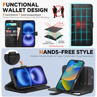 TUCCH Wallet Case for iPhone 16 Pro, [Removable] 2 in 1 [Wireless Charging] RFID Blocking [4 Card Holders] PU Leather Cover, Magnetic Detachable Folding Stand Folio Case for iPhone 16 Pro, Light Brown - 7DAY'S