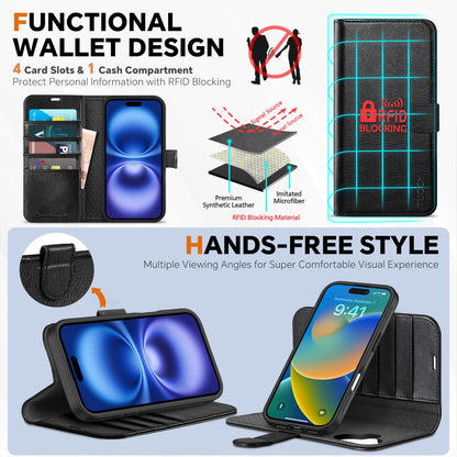 TUCCH Wallet Case for iPhone 16 Pro, [Removable] 2 in 1 [Wireless Charging] RFID Blocking [4 Card Holders] PU Leather Cover, Magnetic Detachable Folding Stand Folio Case for iPhone 16 Pro, Light Brown - 7DAY'S