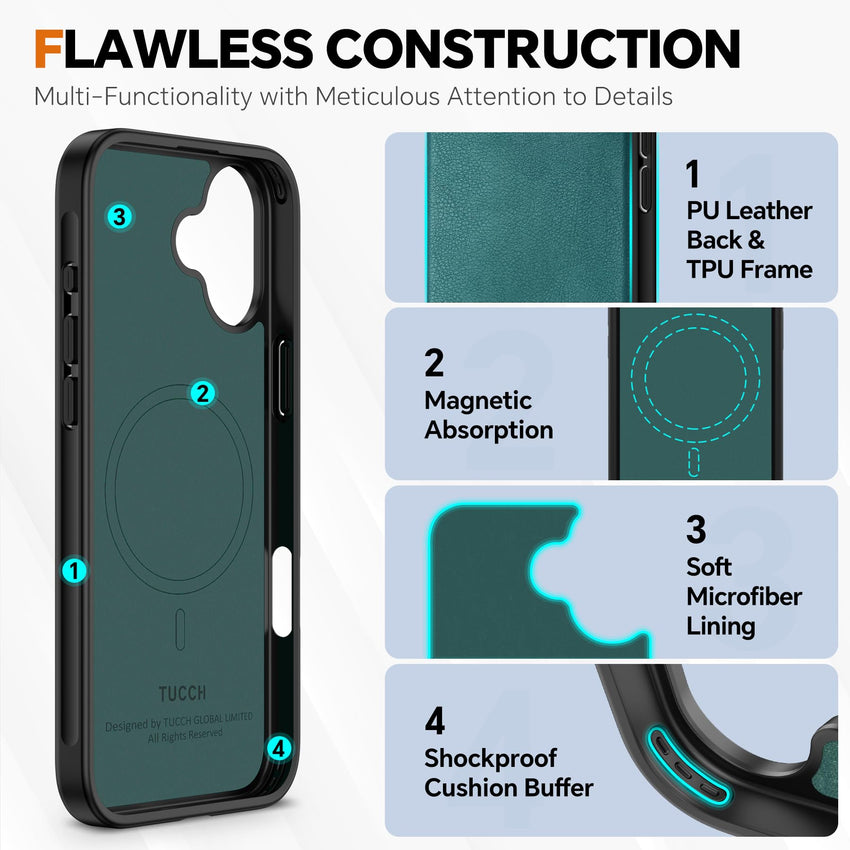 TUCCH Wallet Case for iPhone 16 Pro, [Removable] 2 in 1 [Wireless Charging] RFID Blocking [4 Card Holders] PU Leather Cover, Magnetic Detachable Folding Stand Folio Case for iPhone 16 Pro, Light Brown - 7DAY'S