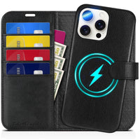 TUCCH Wallet Case for iPhone 16 Pro, [Removable] 2 in 1 [Wireless Charging] RFID Blocking [4 Card Holders] PU Leather Cover, Magnetic Detachable Folding Stand Folio Case for iPhone 16 Pro, Light Brown - 7DAY'S