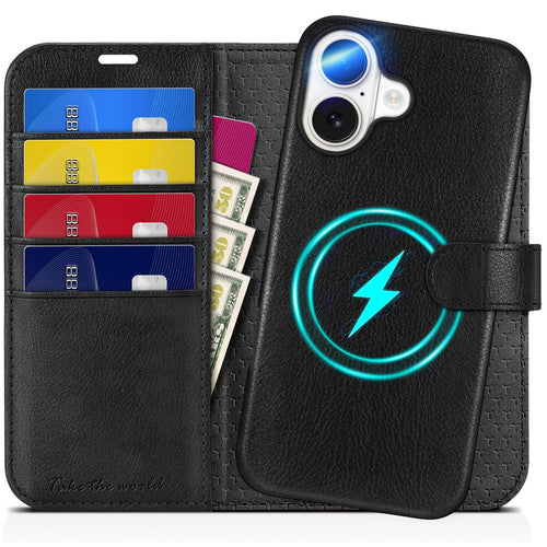 TUCCH Wallet Case for iPhone 16 Pro, [Removable] 2 in 1 [Wireless Charging] RFID Blocking [4 Card Holders] PU Leather Cover, Magnetic Detachable Folding Stand Folio Case for iPhone 16 Pro, Light Brown