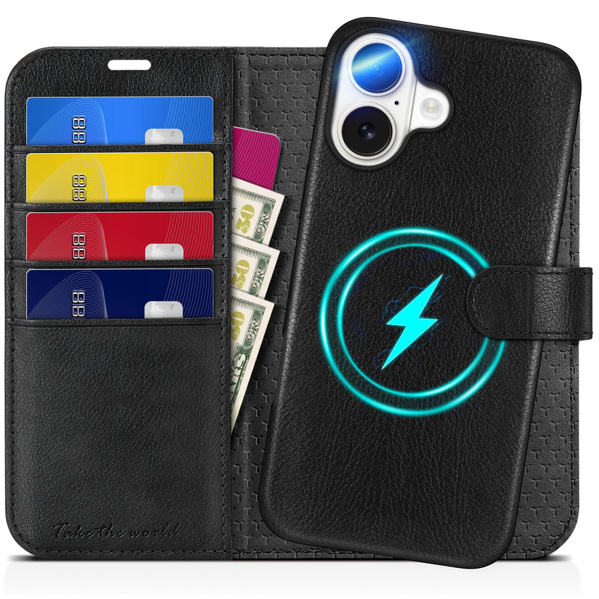TUCCH Wallet Case for iPhone 16 Pro, [Removable] 2 in 1 [Wireless Charging] RFID Blocking [4 Card Holders] PU Leather Cover, Magnetic Detachable Folding Stand Folio Case for iPhone 16 Pro, Light Brown - 7DAY'S
