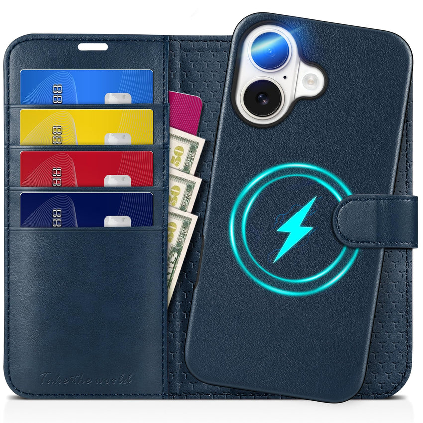 TUCCH Wallet Case for iPhone 16 Pro, [Removable] 2 in 1 [Wireless Charging] RFID Blocking [4 Card Holders] PU Leather Cover, Magnetic Detachable Folding Stand Folio Case for iPhone 16 Pro, Light Brown - 7DAY'S