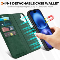 TUCCH Wallet Case for iPhone 16 Pro, [Removable] 2 in 1 [Wireless Charging] RFID Blocking [4 Card Holders] PU Leather Cover, Magnetic Detachable Folding Stand Folio Case for iPhone 16 Pro, Light Brown - 7DAY'S