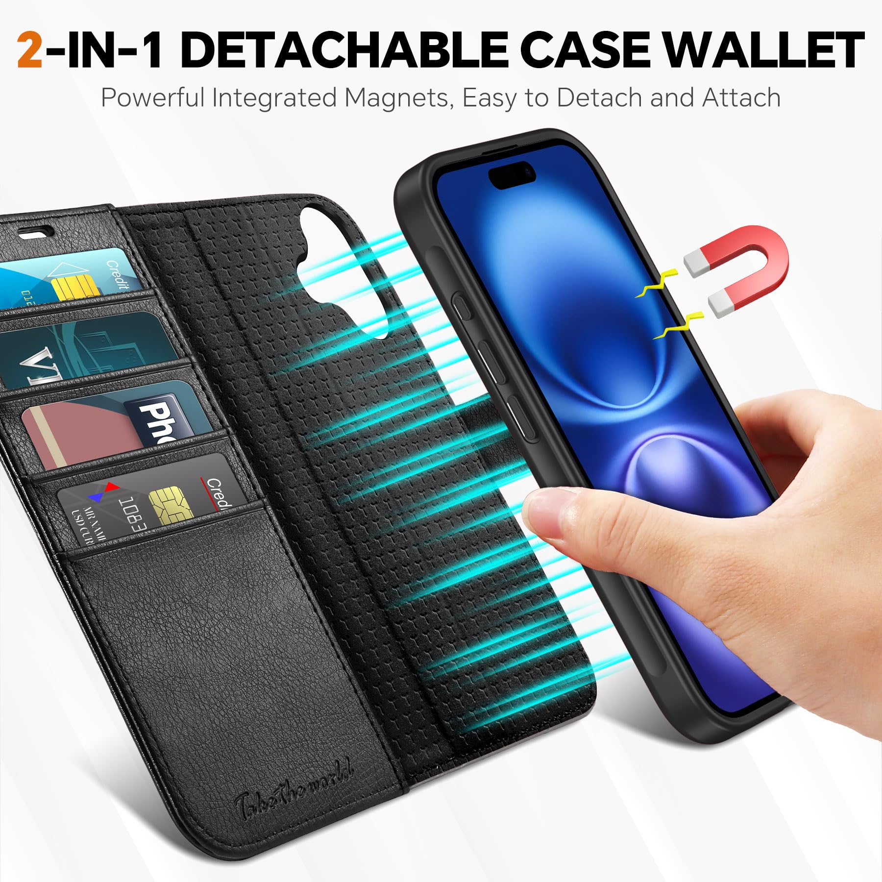 TUCCH Wallet Case for iPhone 16 Pro, [Removable] 2 in 1 [Wireless Charging] RFID Blocking [4 Card Holders] PU Leather Cover, Magnetic Detachable Folding Stand Folio Case for iPhone 16 Pro, Light Brown - 7DAY'S