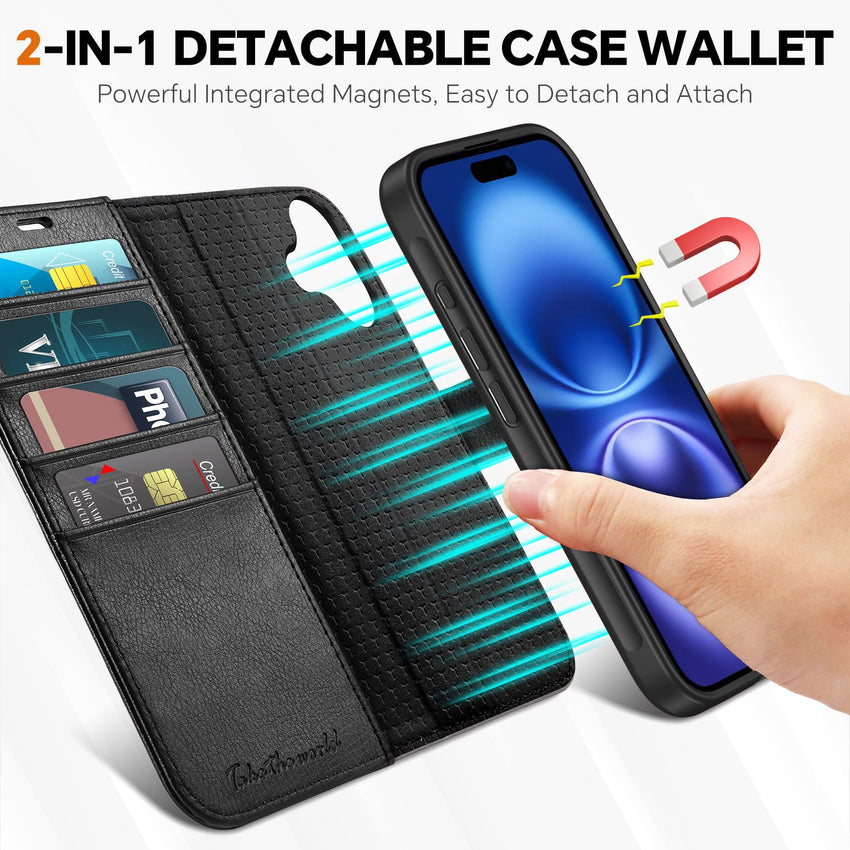 TUCCH Wallet Case for iPhone 16 Pro, [Removable] 2 in 1 [Wireless Charging] RFID Blocking [4 Card Holders] PU Leather Cover, Magnetic Detachable Folding Stand Folio Case for iPhone 16 Pro, Light Brown - 7DAY'S