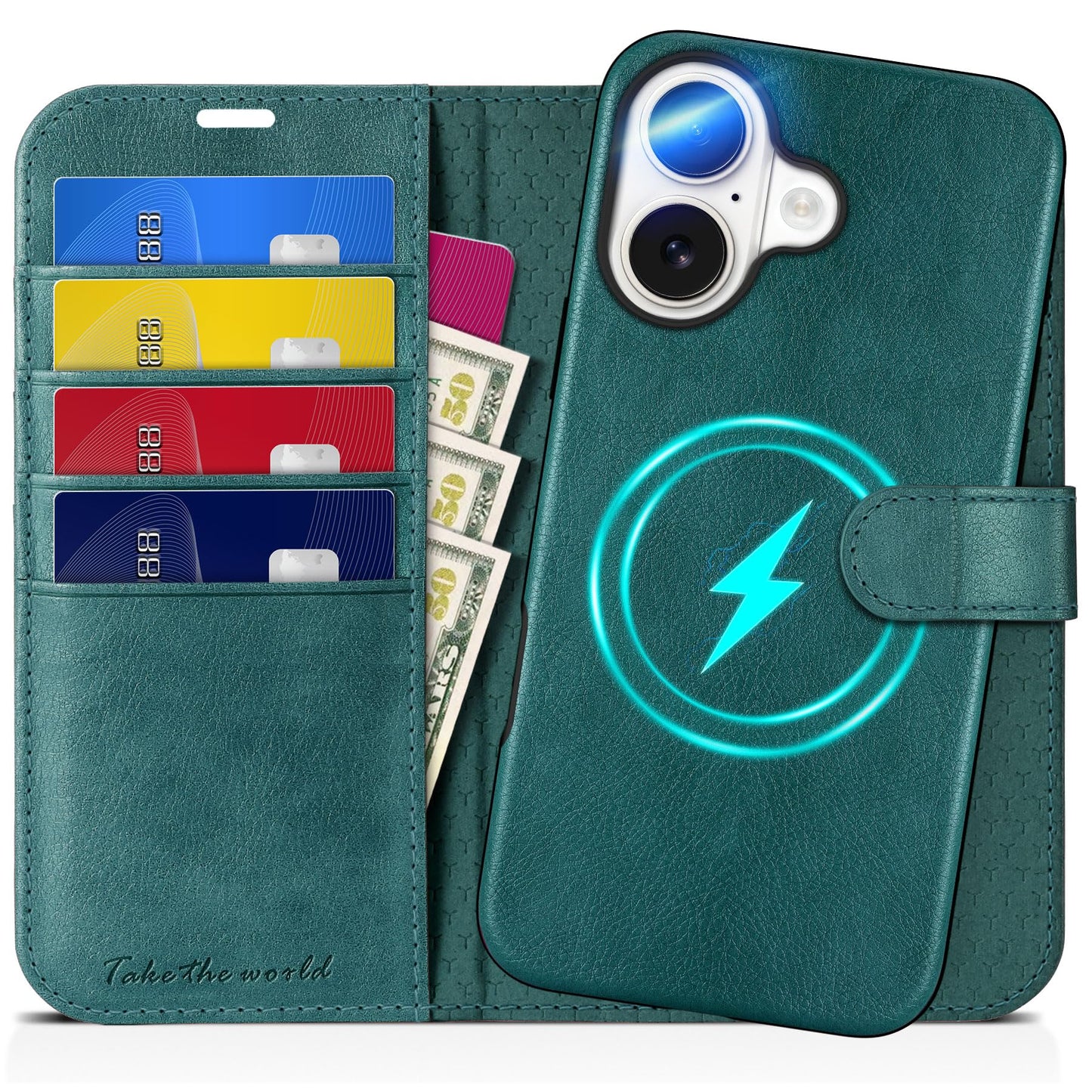 TUCCH Wallet Case for iPhone 16 Pro, [Removable] 2 in 1 [Wireless Charging] RFID Blocking [4 Card Holders] PU Leather Cover, Magnetic Detachable Folding Stand Folio Case for iPhone 16 Pro, Light Brown - 7DAY'S