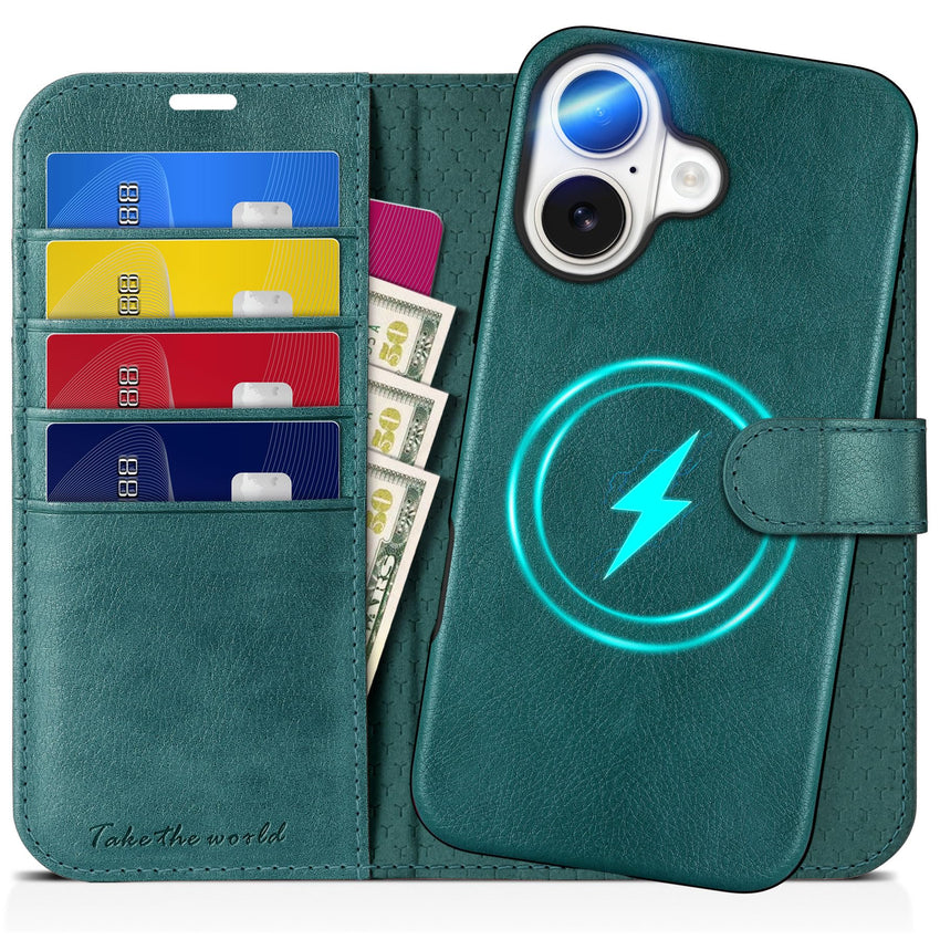TUCCH Wallet Case for iPhone 16 Pro, [Removable] 2 in 1 [Wireless Charging] RFID Blocking [4 Card Holders] PU Leather Cover, Magnetic Detachable Folding Stand Folio Case for iPhone 16 Pro, Light Brown - 7DAY'S