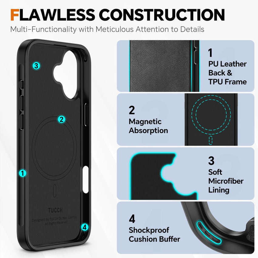 TUCCH Wallet Case for iPhone 16 Pro, [Removable] 2 in 1 [Wireless Charging] RFID Blocking [4 Card Holders] PU Leather Cover, Magnetic Detachable Folding Stand Folio Case for iPhone 16 Pro, Light Brown - 7DAY'S