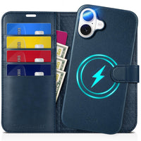 TUCCH Wallet Case for iPhone 16 Pro, [Removable] 2 in 1 [Wireless Charging] RFID Blocking [4 Card Holders] PU Leather Cover, Magnetic Detachable Folding Stand Folio Case for iPhone 16 Pro, Light Brown - 7DAY'S