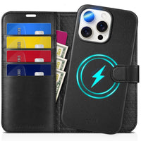 TUCCH Wallet Case for iPhone 16 Pro, [Removable] 2 in 1 [Wireless Charging] RFID Blocking [4 Card Holders] PU Leather Cover, Magnetic Detachable Folding Stand Folio Case for iPhone 16 Pro, Light Brown - 7DAY'S