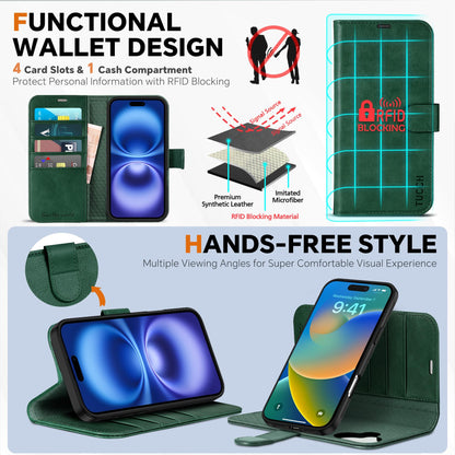 TUCCH Wallet Case for iPhone 16 Pro, [Removable] 2 in 1 [Wireless Charging] RFID Blocking [4 Card Holders] PU Leather Cover, Magnetic Detachable Folding Stand Folio Case for iPhone 16 Pro, Light Brown - 7DAY'S