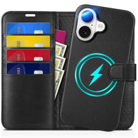 TUCCH Wallet Case for iPhone 16 Pro, [Removable] 2 in 1 [Wireless Charging] RFID Blocking [4 Card Holders] PU Leather Cover, Magnetic Detachable Folding Stand Folio Case for iPhone 16 Pro, Light Brown - 7DAY'S