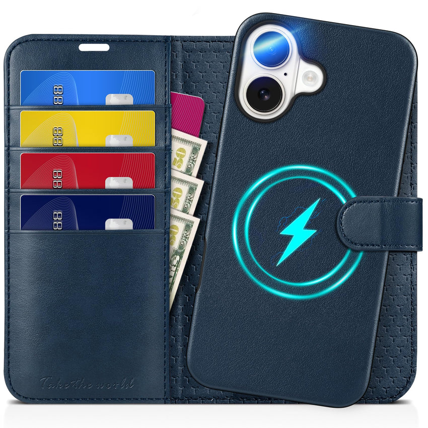 TUCCH Wallet Case for iPhone 16 Pro, [Removable] 2 in 1 [Wireless Charging] RFID Blocking [4 Card Holders] PU Leather Cover, Magnetic Detachable Folding Stand Folio Case for iPhone 16 Pro, Light Brown - 7DAY'S