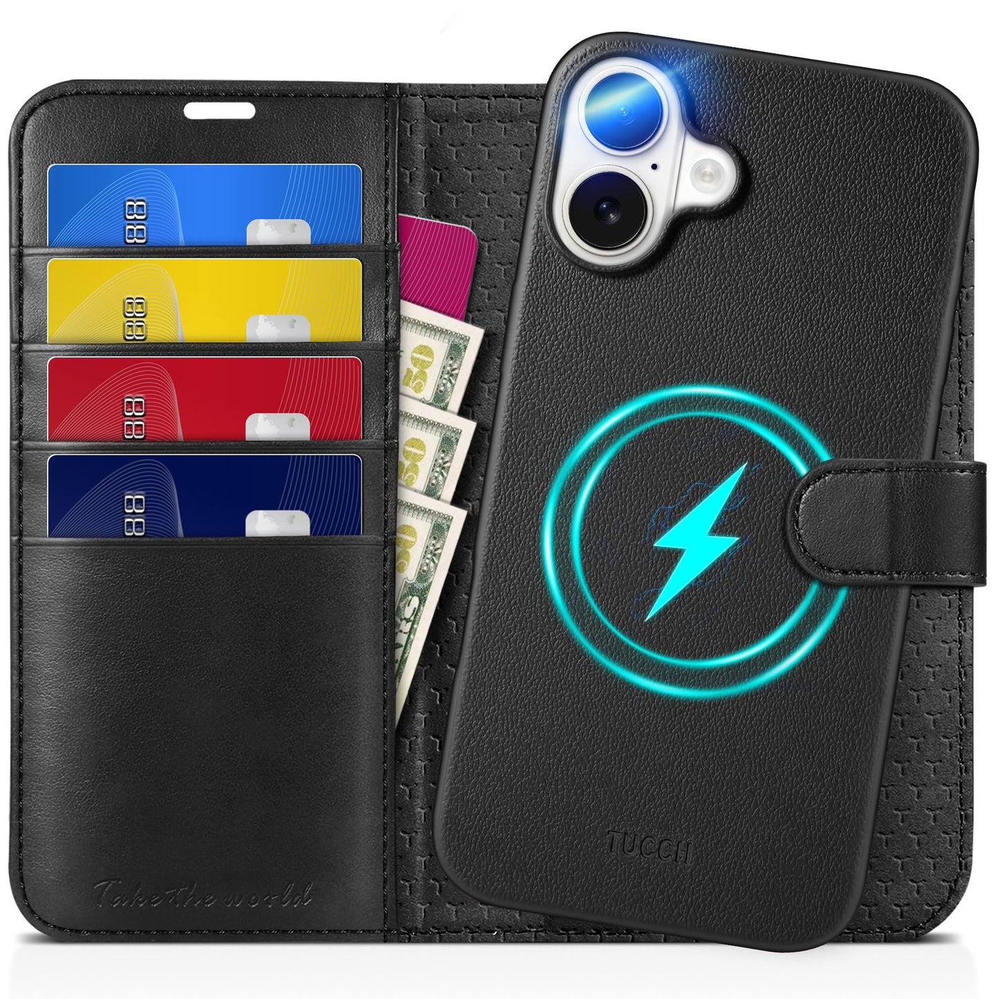 TUCCH Wallet Case for iPhone 16 Pro, [Removable] 2 in 1 [Wireless Charging] RFID Blocking [4 Card Holders] PU Leather Cover, Magnetic Detachable Folding Stand Folio Case for iPhone 16 Pro, Light Brown - 7DAY'S