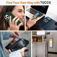 TUCCH Wallet Case for iPhone 16 Pro, [Removable] 2 in 1 [Wireless Charging] RFID Blocking [4 Card Holders] PU Leather Cover, Magnetic Detachable Folding Stand Folio Case for iPhone 16 Pro, Light Brown - 7DAY'S