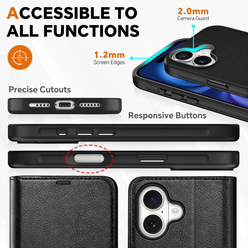 TUCCH Wallet Case for iPhone 16 Pro, [Removable] 2 in 1 [Wireless Charging] RFID Blocking [4 Card Holders] PU Leather Cover, Magnetic Detachable Folding Stand Folio Case for iPhone 16 Pro, Light Brown - 7DAY'S