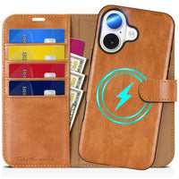 TUCCH Wallet Case for iPhone 16 Pro, [Removable] 2 in 1 [Wireless Charging] RFID Blocking [4 Card Holders] PU Leather Cover, Magnetic Detachable Folding Stand Folio Case for iPhone 16 Pro, Light Brown - 7DAY'S