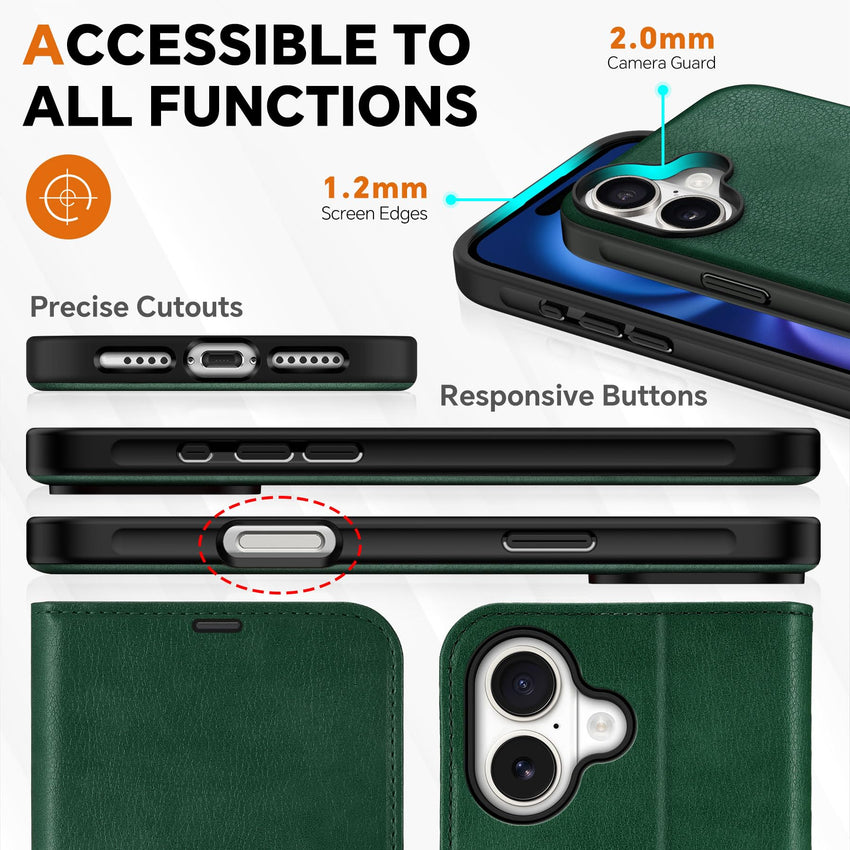TUCCH Wallet Case for iPhone 16 Pro, [Removable] 2 in 1 [Wireless Charging] RFID Blocking [4 Card Holders] PU Leather Cover, Magnetic Detachable Folding Stand Folio Case for iPhone 16 Pro, Light Brown - 7DAY'S