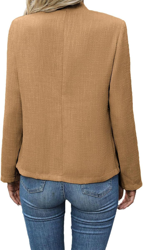 Tweed Blazer Jackets for Women Kahki Ladies Jacket Cardigan Wool Boucle Work Professional Office Lightweight Clothes 2024 Spring Fashion Dressy Outfits Khaki XXL - 7DAY'S