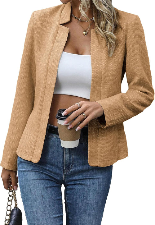 Tweed Blazer Jackets for Women Kahki Ladies Jacket Cardigan Wool Boucle Work Professional Office Lightweight Clothes 2024 Spring Fashion Dressy Outfits Khaki XXL