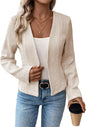 Tweed Blazer Jackets for Women Sweater Blazers Beige Cream Petite Cardigan Collarless Cardigans Sweaters Wool Slim Fitted Jackets Beige L - 7DAY'S