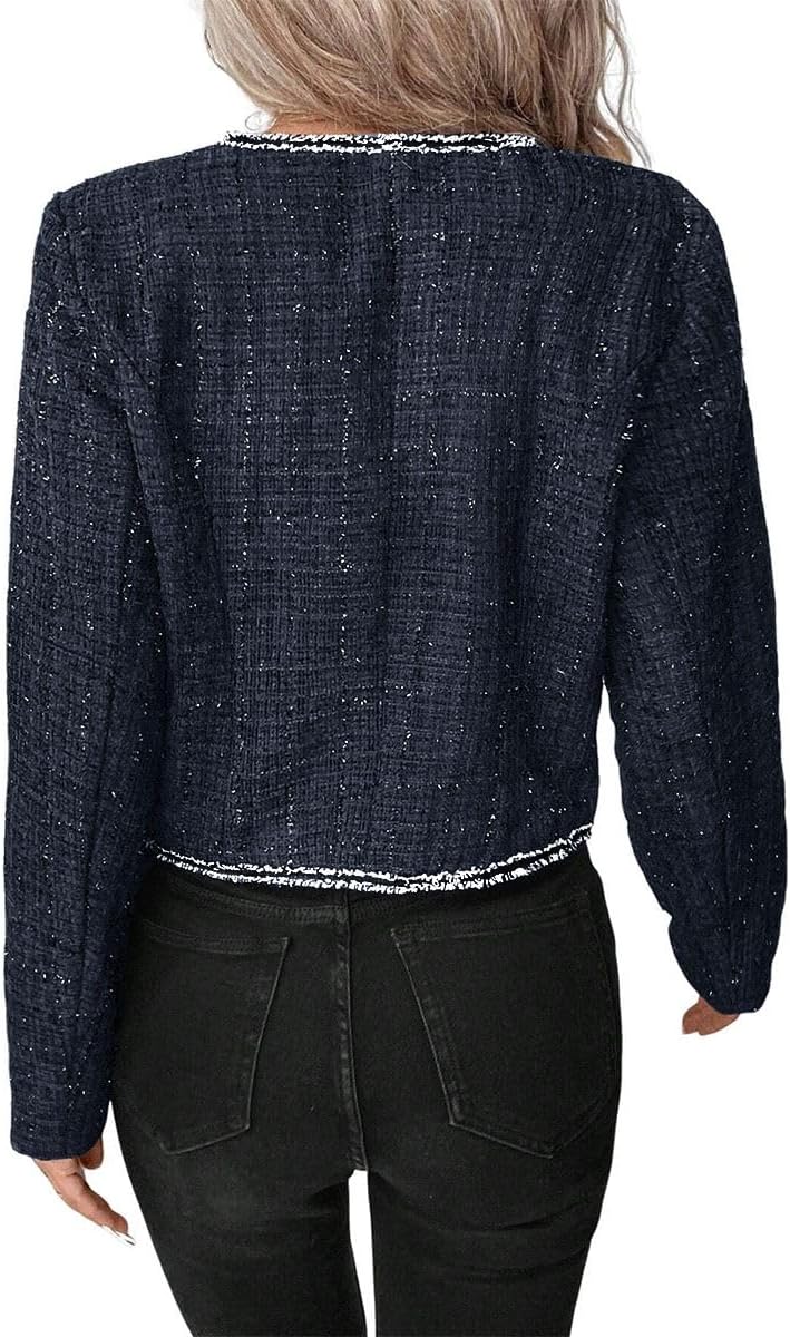 Tweed Blazers Jackets for Women Blue Fall Blazer Winter Fashion Clothes Outfits for Womens 2023 Business Work Office Casual Professional Dressy Short Jacket Suit Blue 0L - 7DAY'S