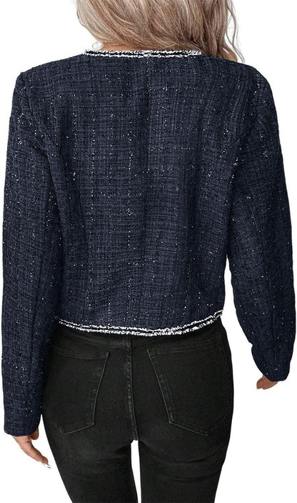 Tweed Blazers Jackets for Women Blue Fall Blazer Winter Fashion Clothes Outfits for Womens 2023 Business Work Office Casual Professional Dressy Short Jacket Suit Blue 0L - 7DAY'S
