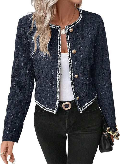 Tweed Blazers Jackets for Women Blue Fall Blazer Winter Fashion Clothes Outfits for Womens 2023 Business Work Office Casual Professional Dressy Short Jacket Suit Blue 0L - 7DAY'S