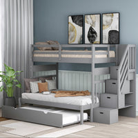 Twin over Twin/Full Bunk Bed with Twin Size Trundle - 7DAY'S